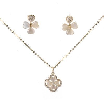 Four Leaf Clover Necklace & Ear Ring Set