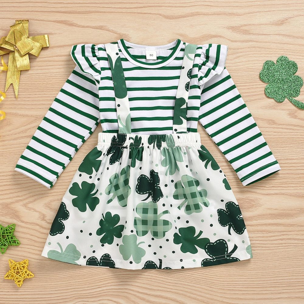 Long Sleeve Kids Clover Print Skirt