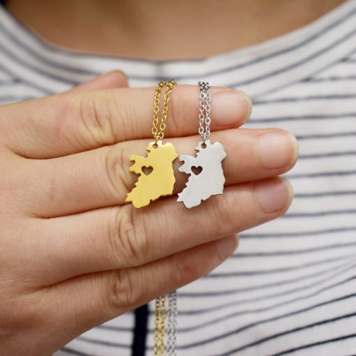 Irish Map Necklace with Heart Cutout – Gold & Silver Plated