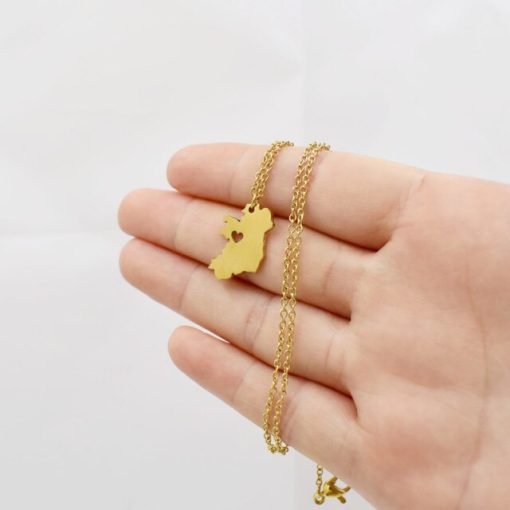 Irish Map Necklace with Heart Cutout – Gold & Silver Plated - Image 2