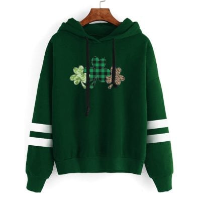 Alternative view of Plaid And Leopard 2024 Shamrock Hoodie
