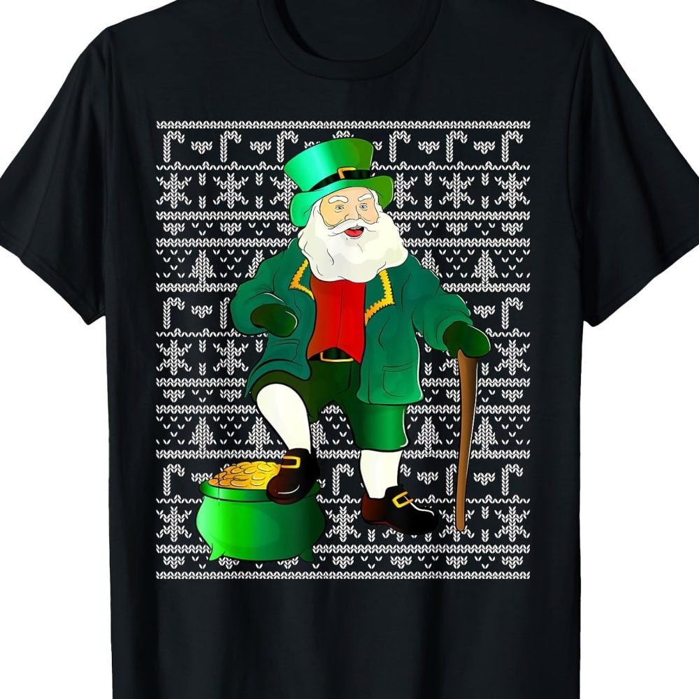 Ireland Christmas Party T- Shirt – Santa Gold Pot Graphic Tee