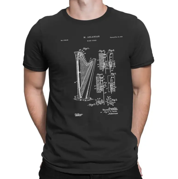 Irish Harp Patent Design T-Shirt – Musical Tribute