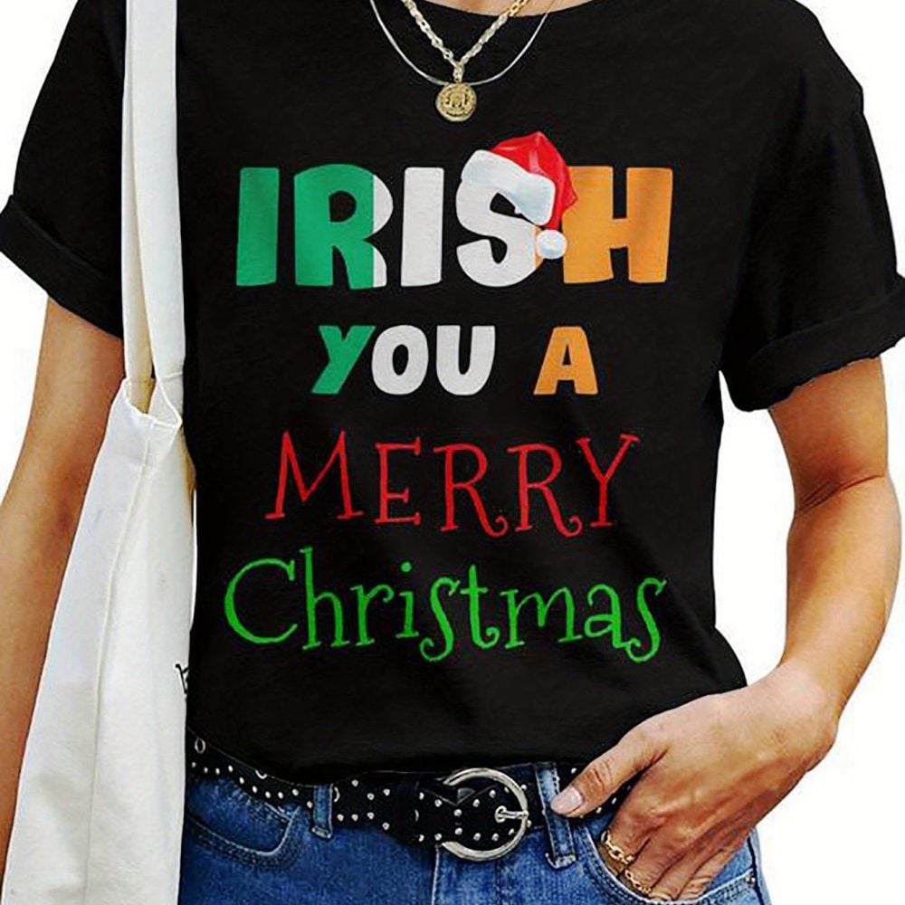Irish You a Merry Xmas Shirt – Santa Hat Holiday T-Shirt