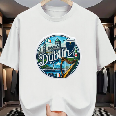 Irish Dublin City Harp & Landmark Graphic T-shirt