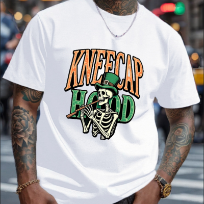 Men Kneecap Hood Skeleton Graphic T-Shirt