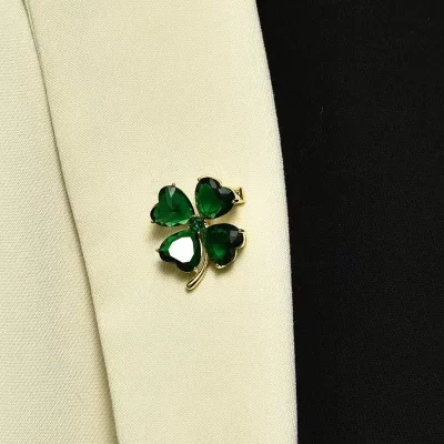 Elegant Green Four-Leaf Clover Brooch