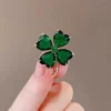 Elegant Green Four-Leaf Clover Brooch