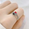 Women's Four-Leaf Clover Enamel Ring with Red Heart Accent