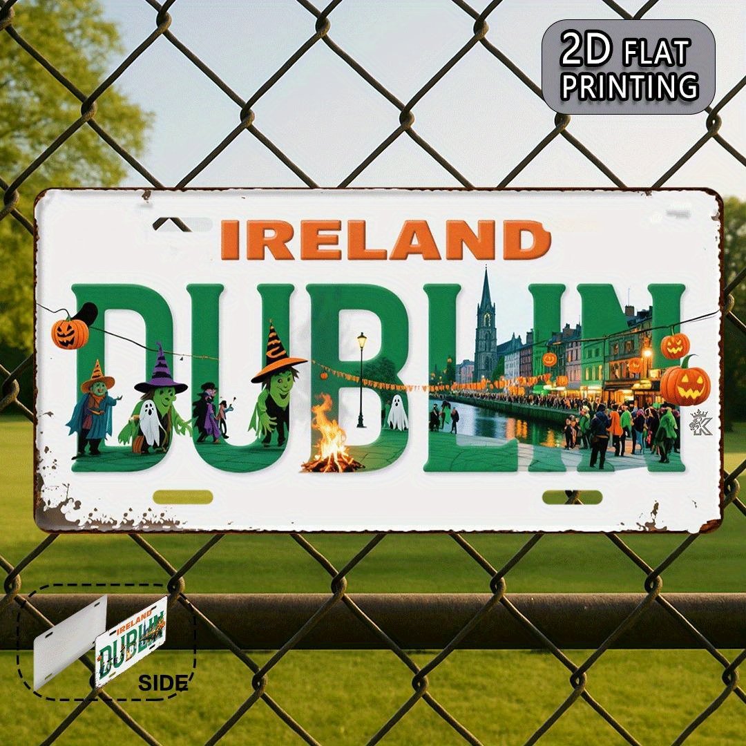 Vintage 2D Dublin Ireland Metal Sign – Retro Halloween Decor 2D Flat Ireland Dublin Vintage Metal Sign – Retro Irish Streetscape Halloween Decorations