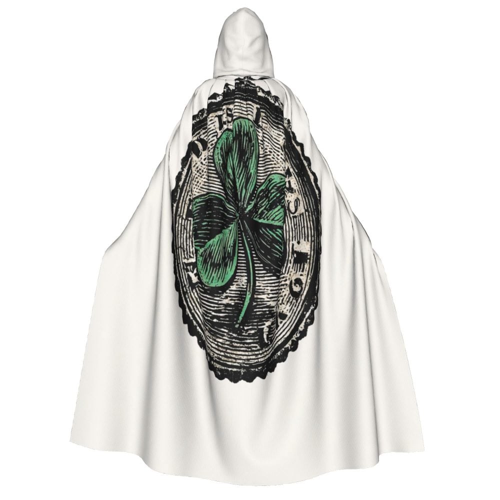 Elegant White & Gold Cloak with Four-Leaf Clover & Celtic Knot Design