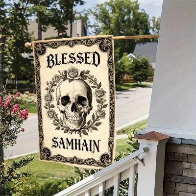 Gothic Celtic Blessed Samhain Double-Sided Garden Flag