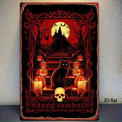 Happy Samhain Metal Sign - 2D Flat Gothic Halloween Decor