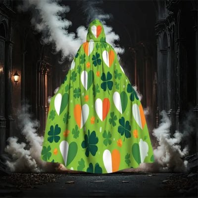 Irish Shamrocks Hooded Robe Cloak – Green Shamrock Cape for Halloween
