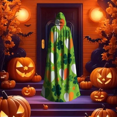 Irish Shamrocks Hooded Robe Cloak – Green Shamrock Cape for Halloween