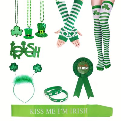 Irish St. Patrick’s Day Costume Accessories Set – Green Shamrock Badge