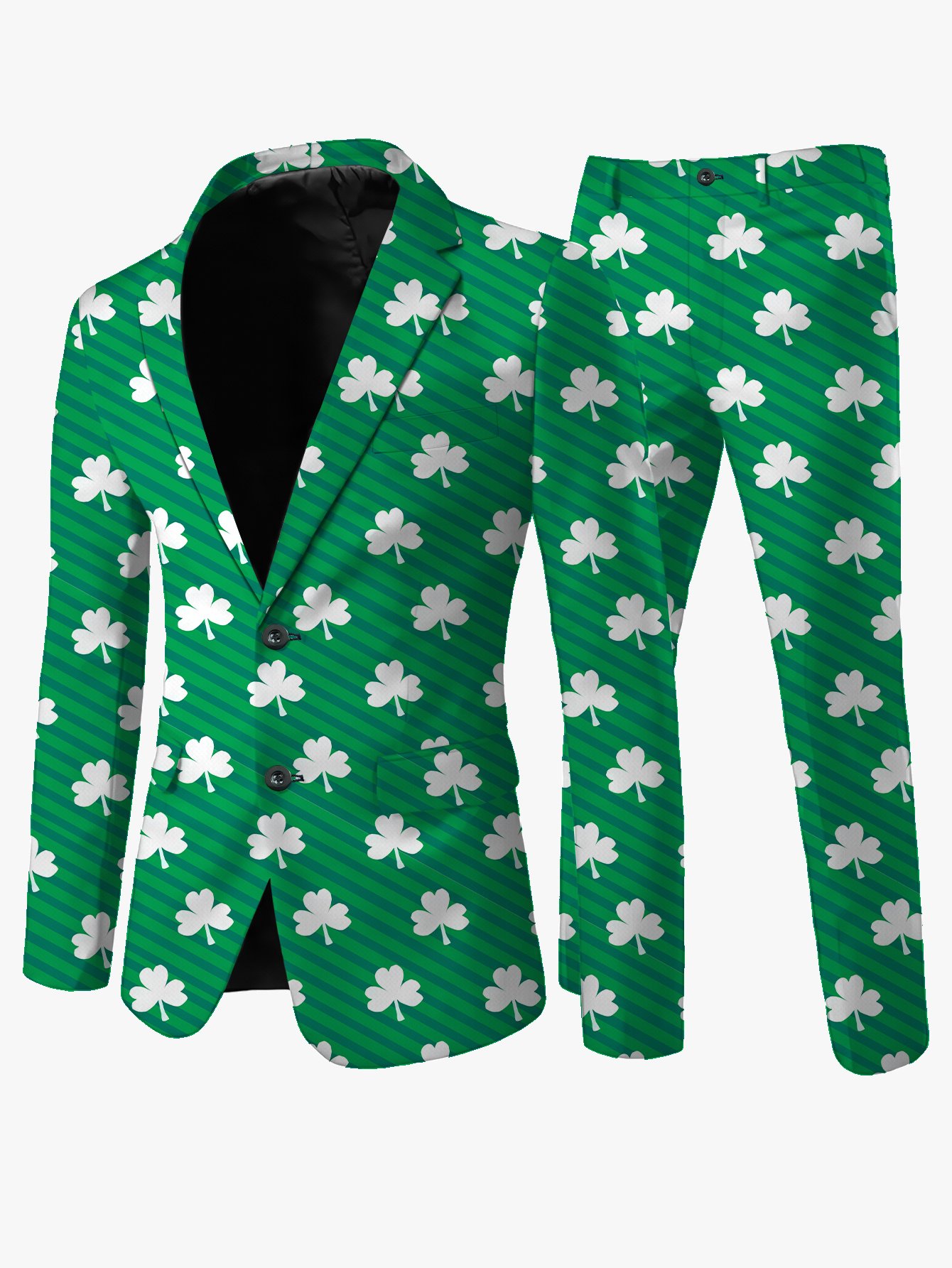 Men's Green Clover Blazer & Pants Set Men’s Green Blazer & Pants Set – Clover Pattern, Slim Fit, Polyester Blend