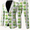 Men’s St. Patrick’s Day Suit – Shamrock & Golden Bow, Polyester Blend