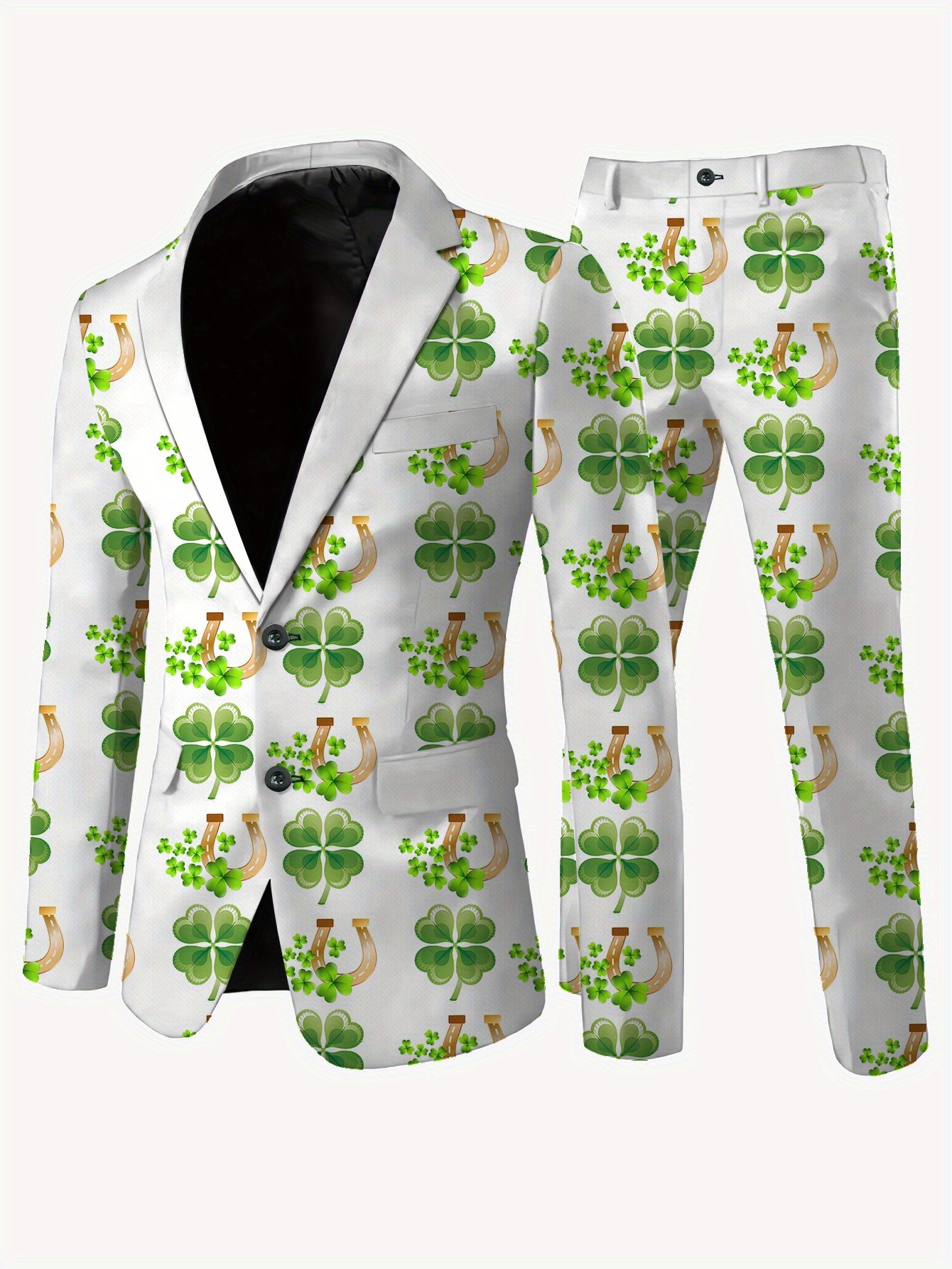Men’s St. Patrick’s Day Suit – Shamrock & Golden Bow, Polyester Blend Men’s St. Patrick’s Day Suit – Shamrock & Golden Bow, Polyester Blend