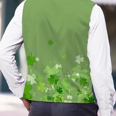 Men's Stylish Green V-Neck Vest with Shamrock Print