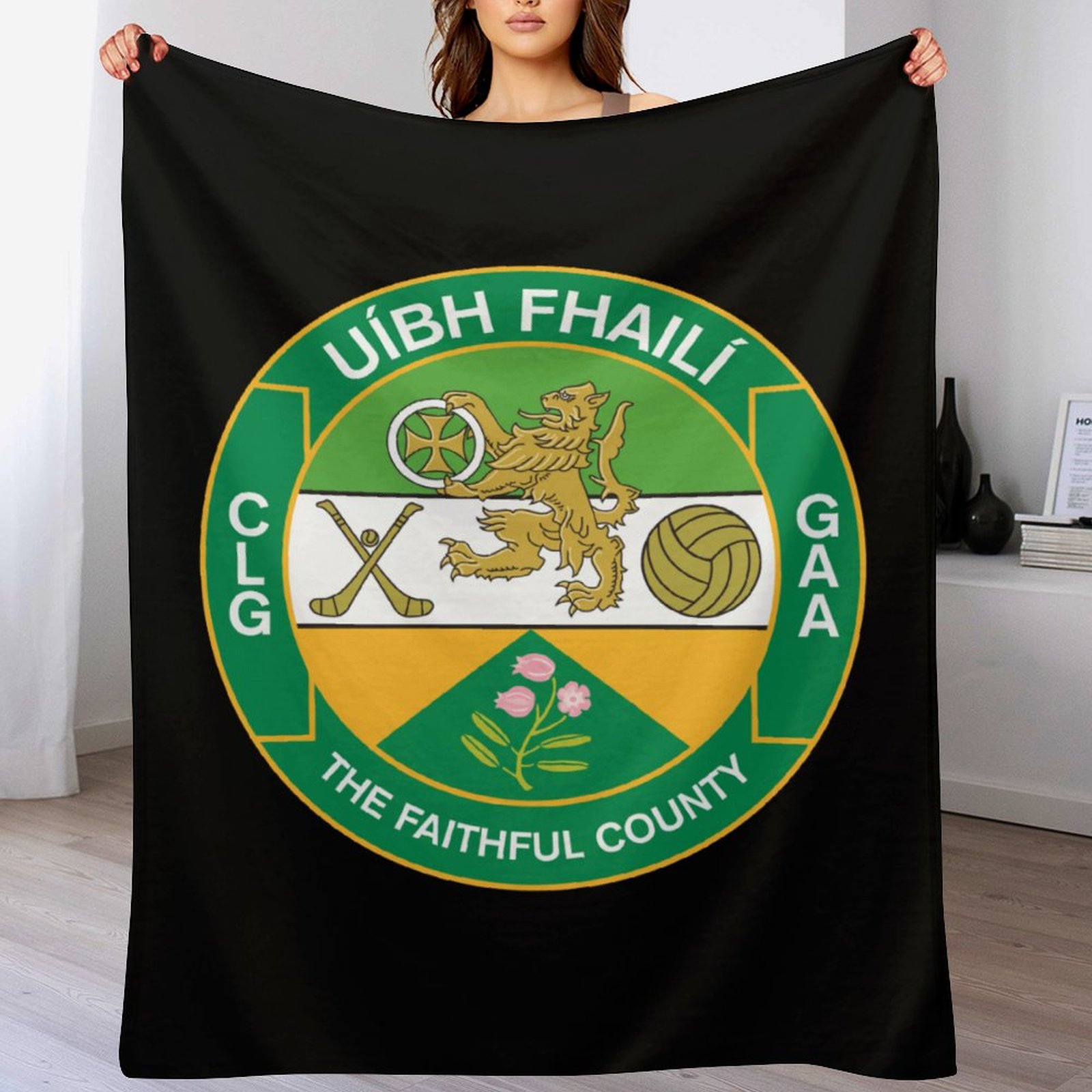 Offaly GAA Plush Blanket – 50x60" Soft County Throw (White or Black Background) Offaly GAA Plush Blanket