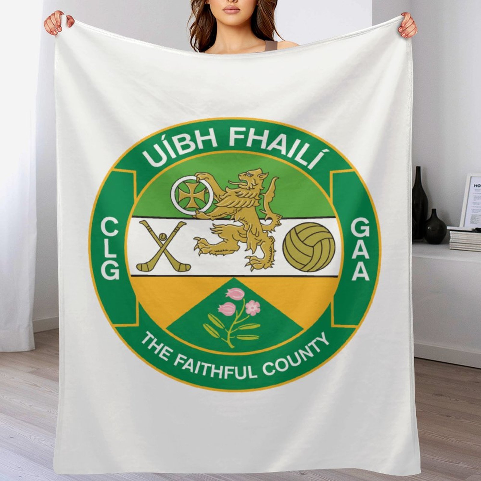 Offaly GAA Plush Blanket – 50x60" Soft County Throw (White or Black Background) Offaly GAA Plush Blanket