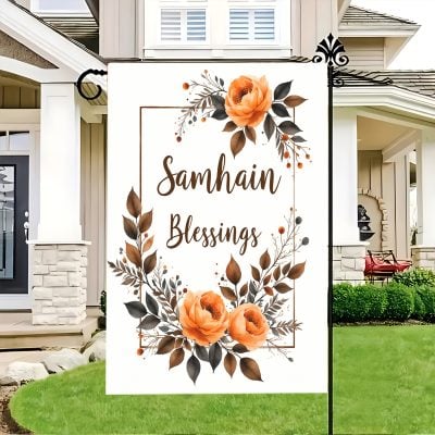 Samhain Blessings Garden Flag with Irish Knot Design