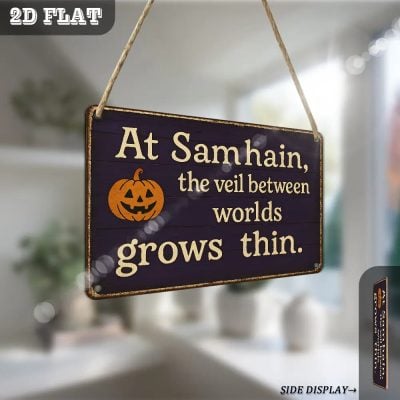 Samhain Wooden Wall Art - 'Between the Worlds' Irish Sign, Outdoor Plaque