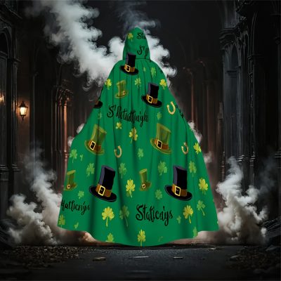 St. Patrick’s Day Clover & Pot of Gold Cape – Green & Gold Irish Costume Cloak