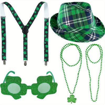 St. Patrick’s Day Costume Accessories Set – Green Checkered Leprechaun Hat