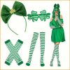 St. Patrick’s Day Women’s 4pcs Costume Set with Shamrock Headband, Striped Tights, Gloves & Shutter Glasses