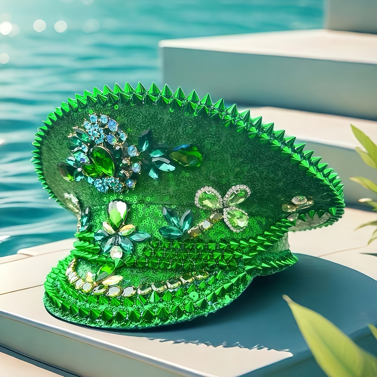 Steampunk Captain Hat with Rhinestones – Adjustable Military Sequin Party Cap Steampunk Captain Hat with Rhinestones – Adjustable Military Sequin Party Cap