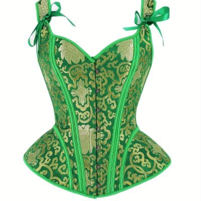 Women’s Vintage Irish Celtic Corset Top – Green & Golden Bustier
