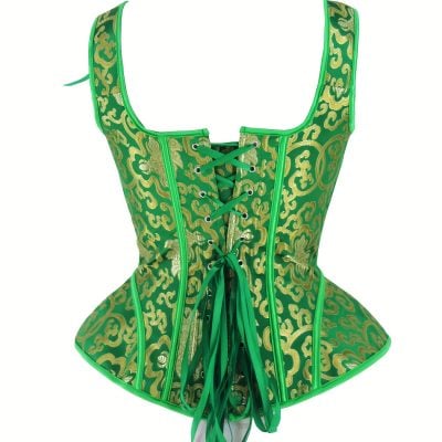 Women’s Vintage Irish Celtic Corset Top – Green & Golden Bustier