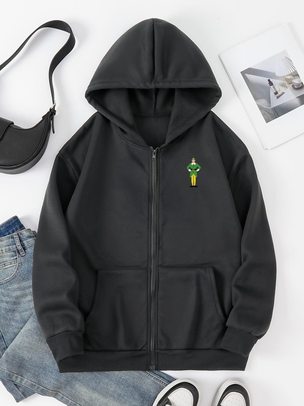Elf Print Fleece Hooded Jacket