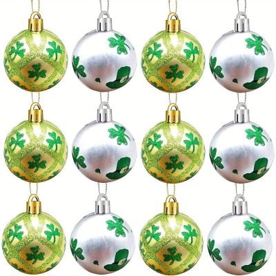 12pcs Irish Shamrock Christmas Tree Ornaments
