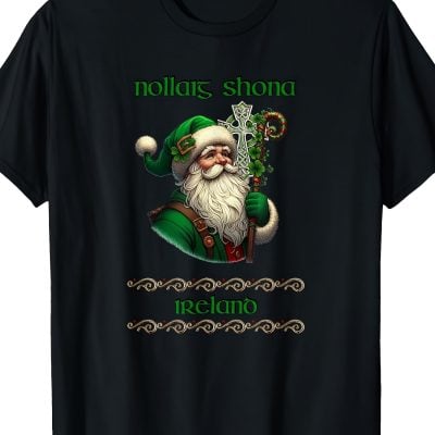 Irish Gifts - GAA, Ireland Football Jerseys, Ireland Rugby Jerseys Irish Santa & Celtic Cross Christmas T-Shirt