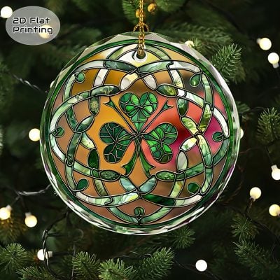 Irish Gifts - GAA, Ireland Football Jerseys, Ireland Rugby Jerseys Round Celtic Shamrock Crystal Christmas Ornament