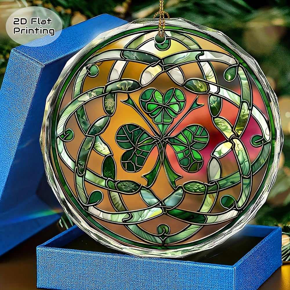 Round Celtic Shamrock Crystal Christmas Ornament Round Celtic Shamrock Crystal Christmas Ornament