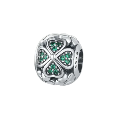 925 Sterling Silver Lucky Charms Four Leaf Clover Green Bead