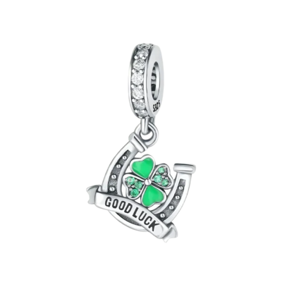 925 Sterling Silver Lucky Charms Four Leaf Clover Green Bead