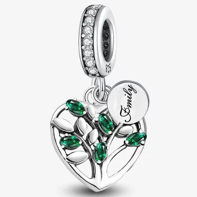 925 Sterling Silver Family Tree Heart Charms Bead