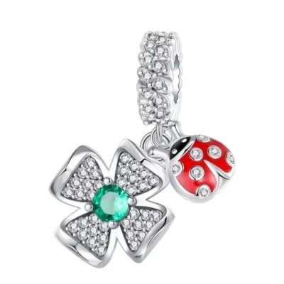 Irish Gifts - GAA, Ireland Football Jerseys, Ireland Rugby Jerseys 925 Silver Lucky Four Leaf Clover Horseshoe Charm Bead