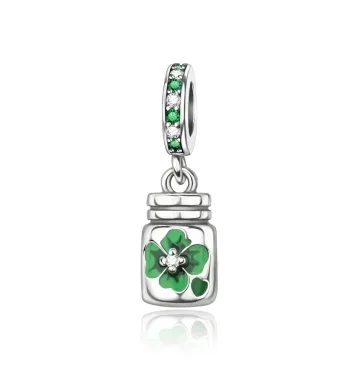 Lucky 925 Sterling Silver Four Leaf Clover Horseshoe Charm Bead