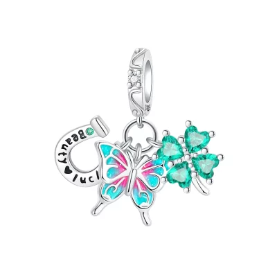 Irish Gifts - GAA, Ireland Football Jerseys, Ireland Rugby Jerseys Lucky 925 Silver Four Leaf Clover Horseshoe Charm Bead