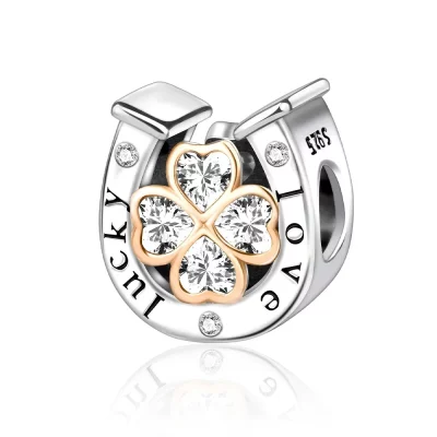 Sterling Silver Charms Green Four Leaf Clover Horseshoe Bead Earrings Pendant