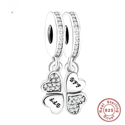 FC Jewelry 925 Silver Clover Heart BFF Charms Fit Original Bracelet