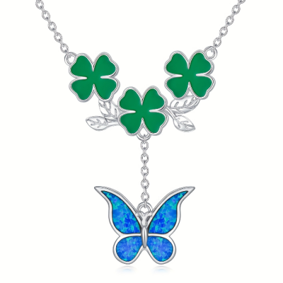 925 Sterling Silver Butterfly Clover Necklace
