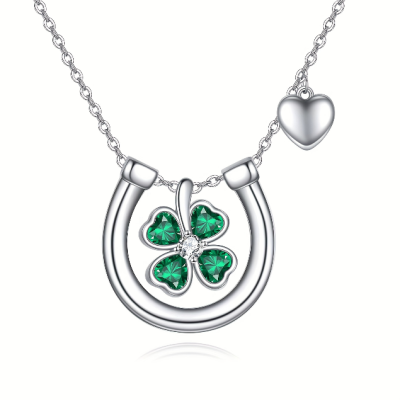 925 Sterling Silver Horseshoe & Clover Necklace