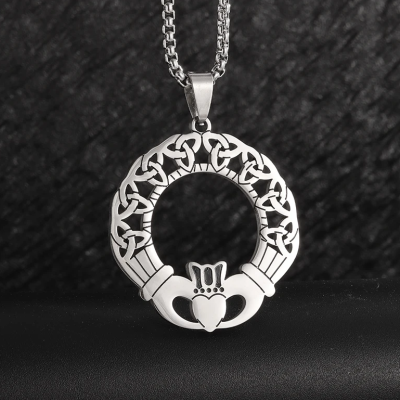 Celtic Trinity Knot Claddagh Heart Pendant – Irish Lucky Amulet Necklace